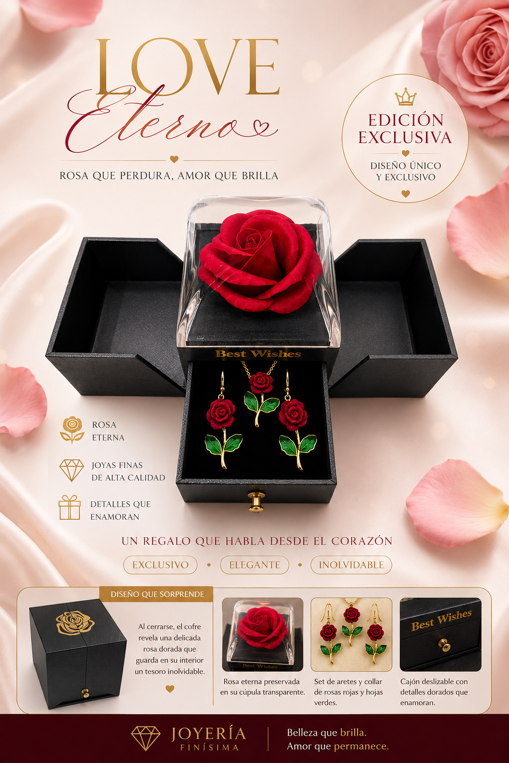 ROSA ETERNA CON JOYAS DELUX