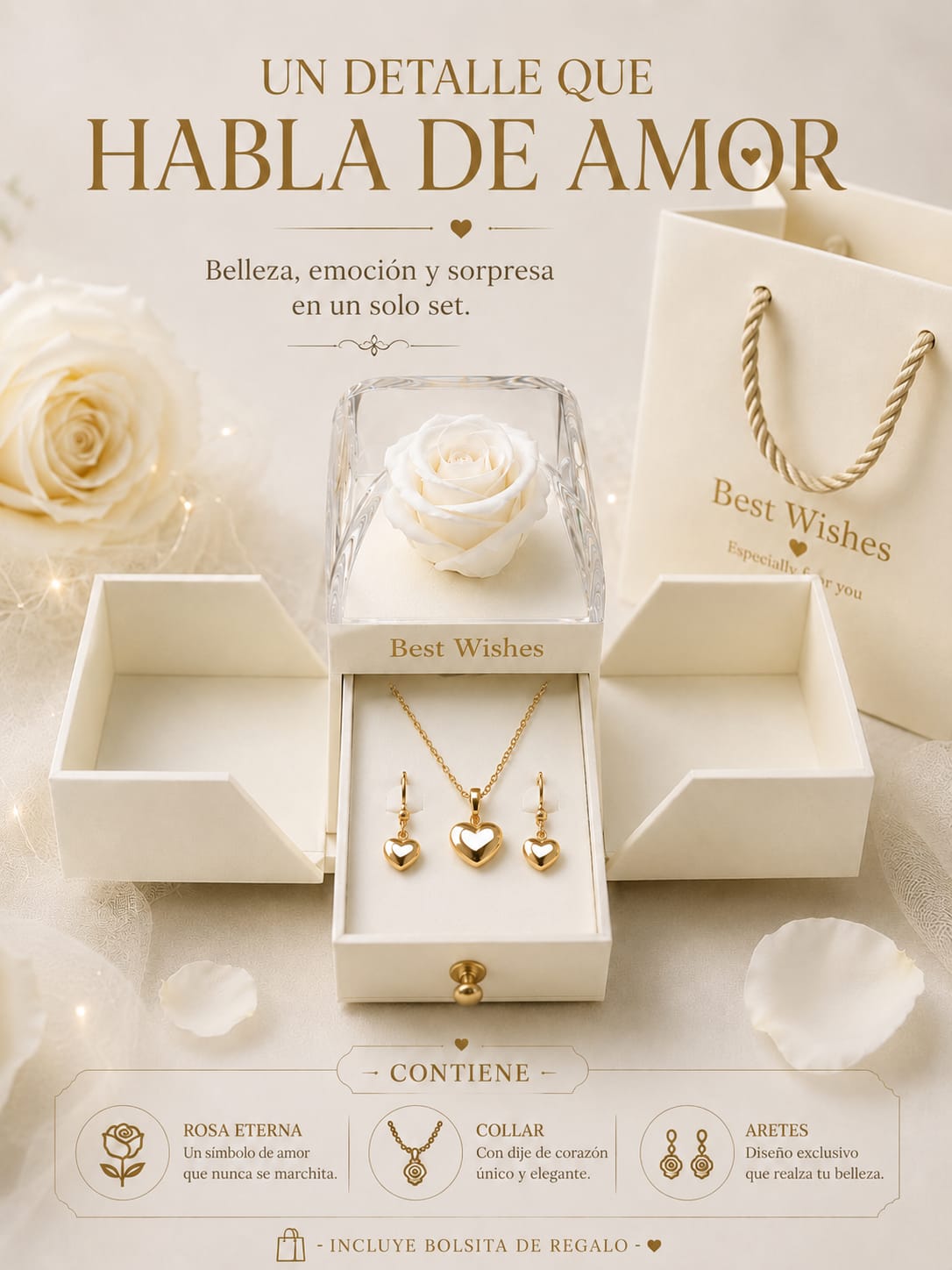 ROSA ETERNA CON JOYAS DELUX