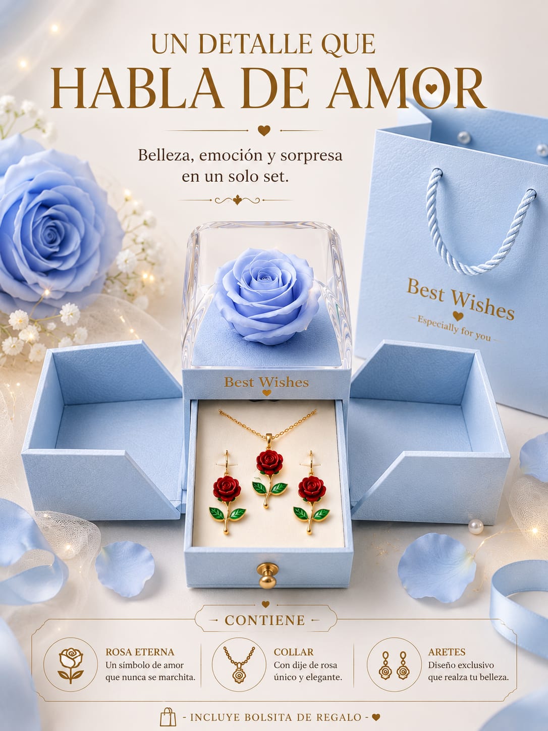 Rosa Eterna Con Joyas Delux