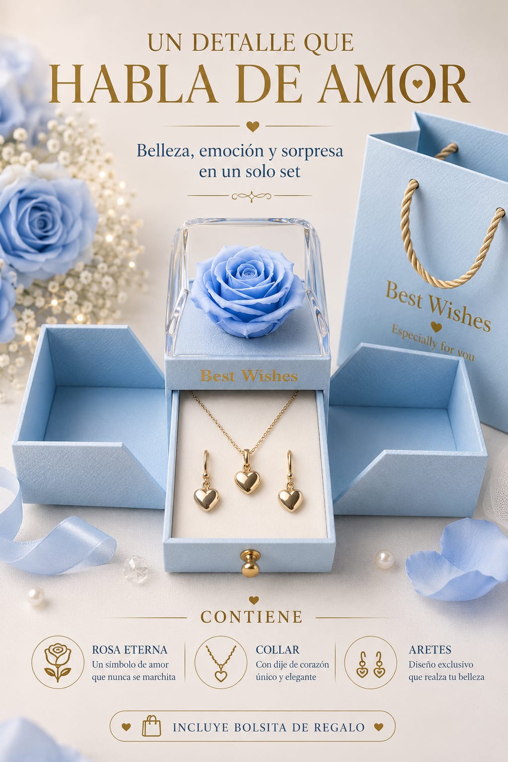 Rosa Eterna Con Joyas Delux